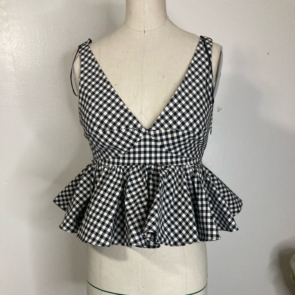 Cottage core gingham peplum milkmaid top